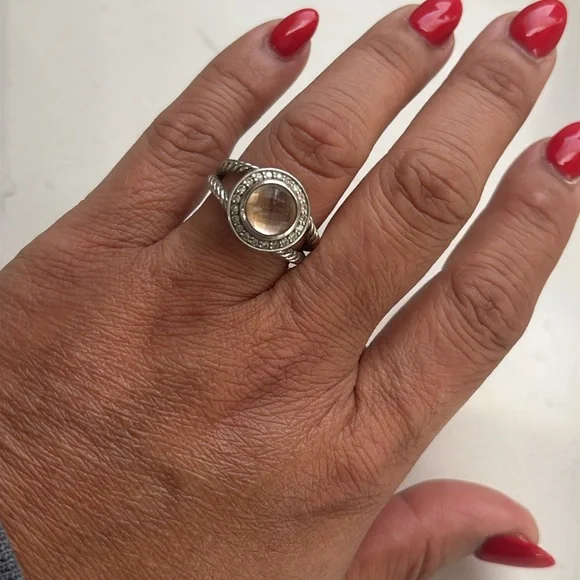 David Yurman Sterling Silver and Morganite with Diamond Ring